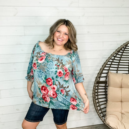 "Gia" Boho Off the Shoulder Floral and Animal Print