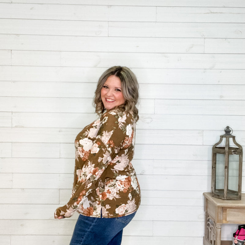 "Gianna" Floral Long Sleeve with Faux Button Detail-Lola Monroe Boutique