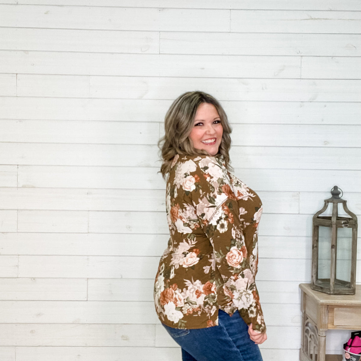 "Gianna" Floral Long Sleeve with Faux Button Detail-Lola Monroe Boutique