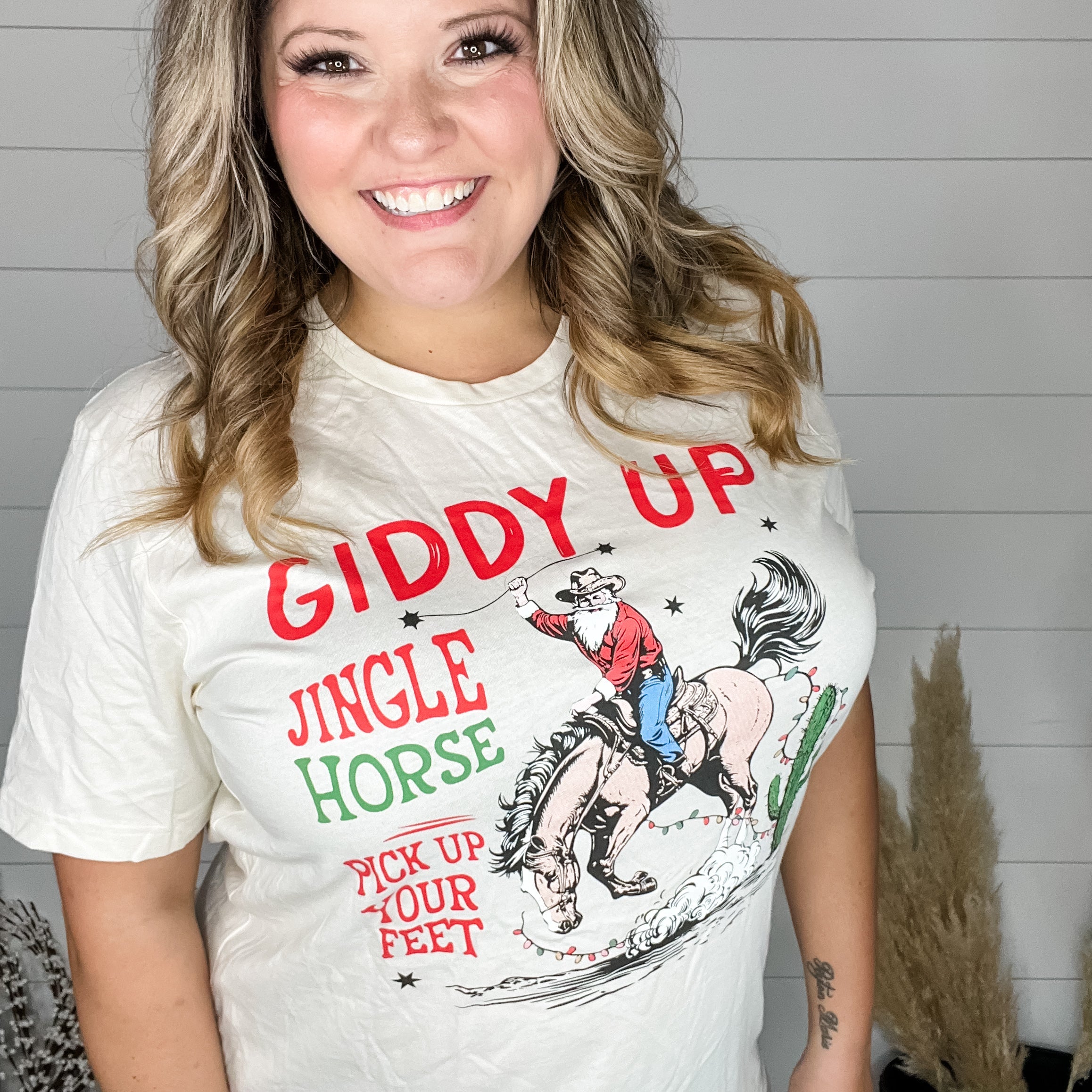 "Giddy Up Jingle Horse" Graphic Tee-Lola Monroe Boutique