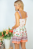 "Gideon" Ruffle Strap Romper with Pockets (Coral & Peach)-Lola Monroe Boutique