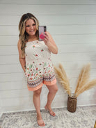 "Gideon" Ruffle Strap Romper with Pockets (Coral & Peach)-Lola Monroe Boutique