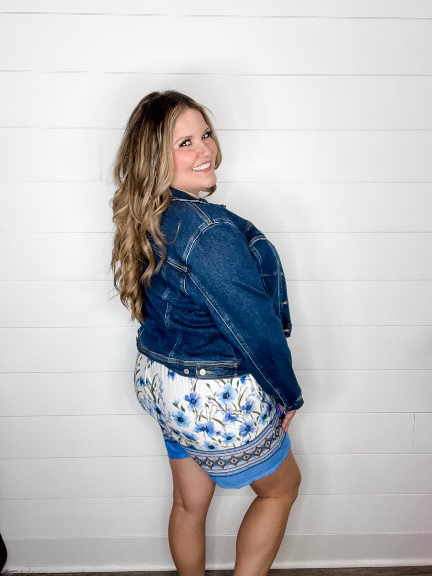 "Gideon" Ruffle Strap Romper with Pockets Cream & Blue