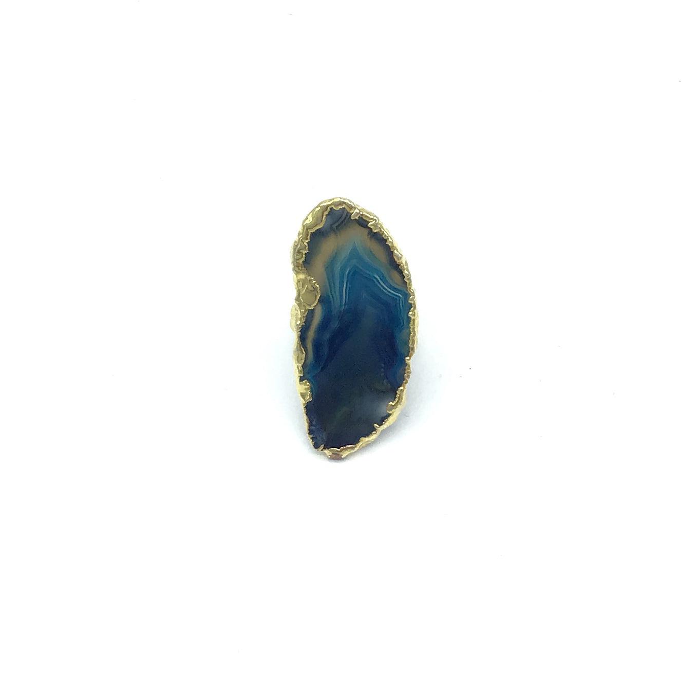 Gilded Edge Sliced Agate Adjustable Rings (Multiple Colors)-Lola Monroe Boutique