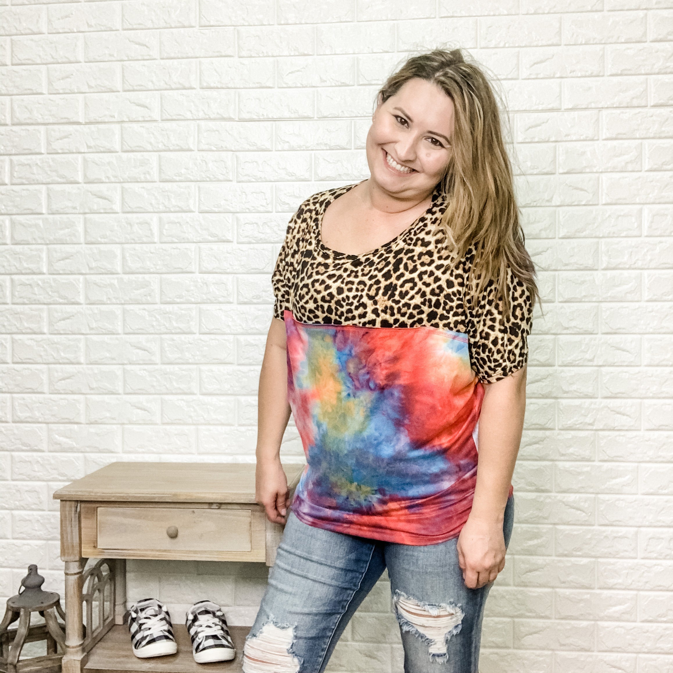 "Girls Just Wanna" Tye Die & Animal Print Top-Lola Monroe Boutique