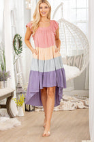 "Give it A Twirl" Ruffle Cap Tank Hi Low Dress-Lola Monroe Boutique