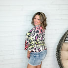 "Glammie" Animal Print 3/4 Sleeve Split Neck-Lola Monroe Boutique