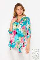 "Goddess" Floral Lizzy 3/4 Sleeve Split Neck-Lola Monroe Boutique