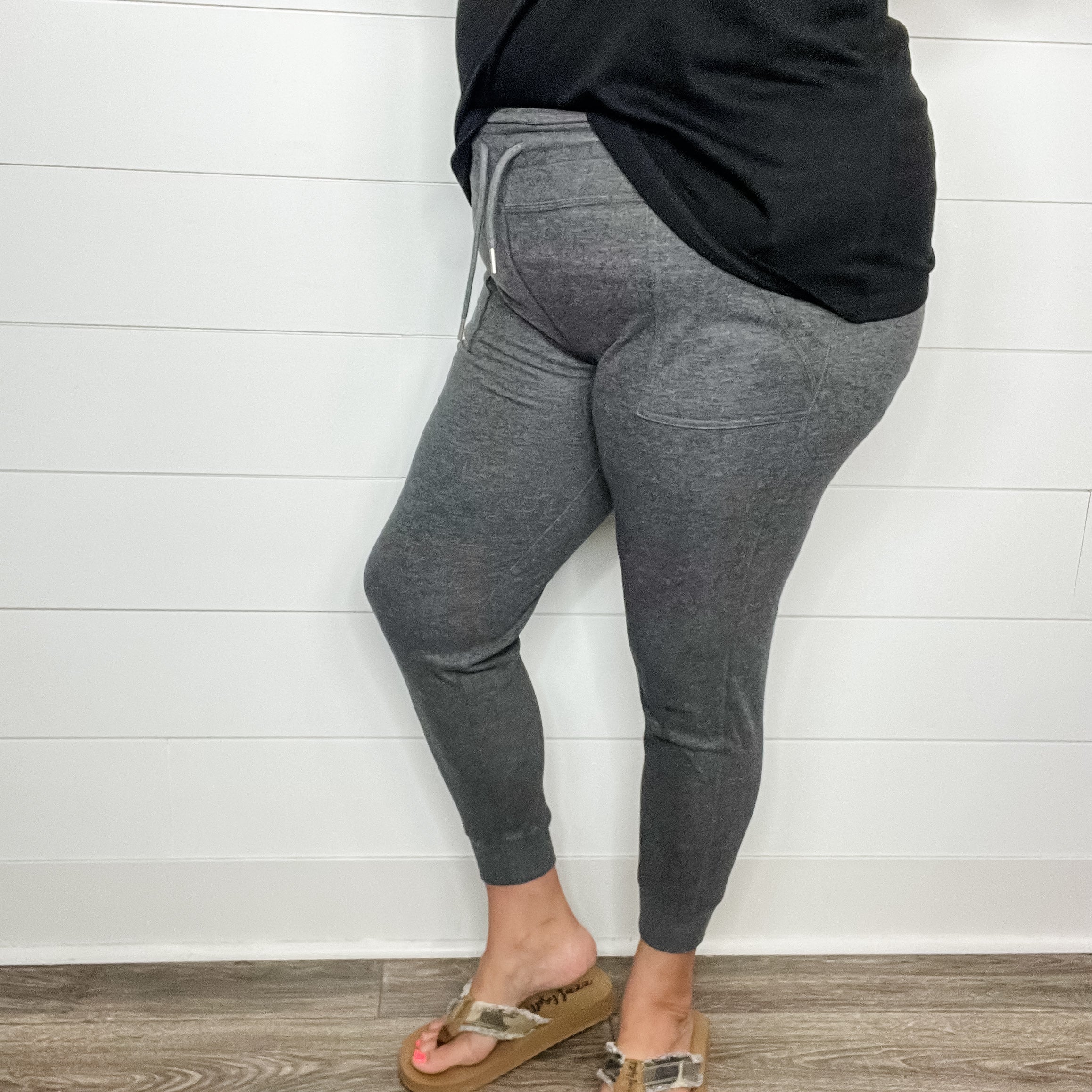 "Gold Medal" High-Waisted Jogger Leggings (Charcoal)-Lola Monroe Boutique