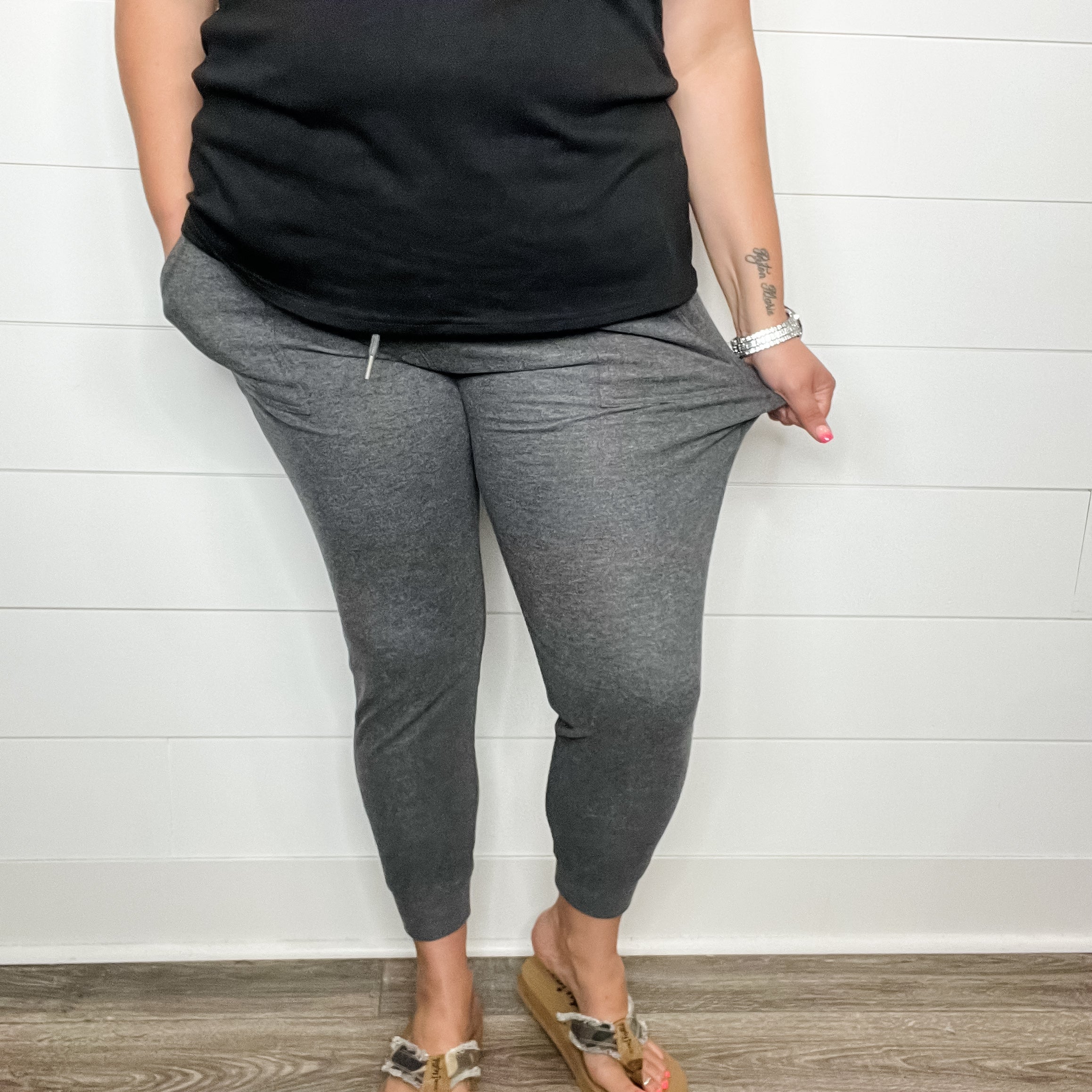 "Gold Medal" High-Waisted Jogger Leggings (Charcoal)-Lola Monroe Boutique