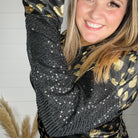 "Golden" Long Sequin Sleeved Top with Foil Hearts-Lola Monroe Boutique