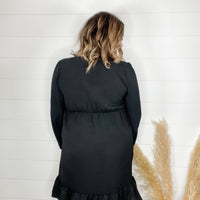 "Good Mourning" Long Sleeve V Neck Midi Dress-Lola Monroe Boutique