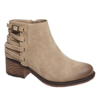 "Gossip" Nubuc Lace Up Detail with Side Zip Bootie (Taupe)-Lola Monroe Boutique