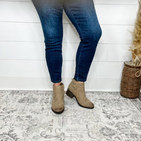 "Gossip" Nubuc Lace Up Detail with Side Zip Bootie (Taupe)-Lola Monroe Boutique
