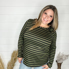 "Got Me" Long Sleeve Striped Top (Green Black)-Lola Monroe Boutique