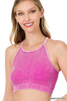 "Grace" Mineral Wash Ribbed Seamless Cropped Cami Top-Lola Monroe Boutique