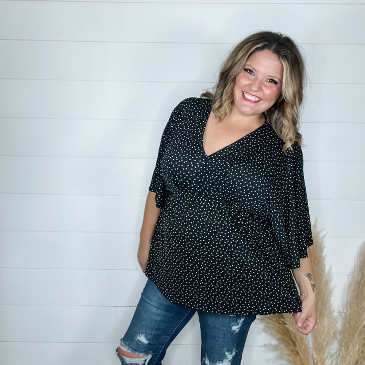 "Gracious" V Neck 3/4 Bell Sleeve