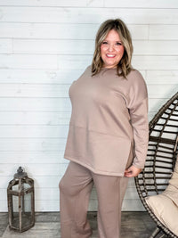 "Greece" Long Sleeve Top and Wide Leg Pants (Cappuccino)-Lola Monroe Boutique