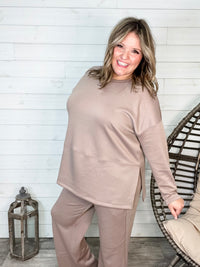 "Greece" Long Sleeve Top and Wide Leg Pants (Cappuccino)-Lola Monroe Boutique