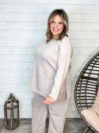 "Greece" Long Sleeve Top and Wide Leg Pants (Grey)-Lola Monroe Boutique