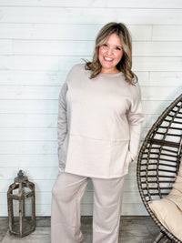 "Greece" Long Sleeve Top and Wide Leg Pants (Grey)-Lola Monroe Boutique