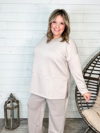 "Greece" Long Sleeve Top and Wide Leg Pants (Grey)-Lola Monroe Boutique