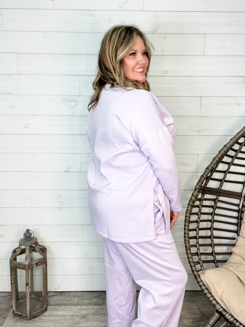 "Greece" Long Sleeve Top and Wide Leg Pants (Lilac)-Lola Monroe Boutique