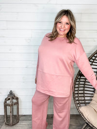 "Greece" Long Sleeve Top and Wide Leg Pants (Mauve)-Lola Monroe Boutique