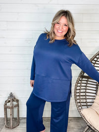 "Greece" Long Sleeve Top and Wide Leg Pants (Navy)-Lola Monroe Boutique