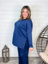 "Greece" Long Sleeve Top and Wide Leg Pants (Navy)-Lola Monroe Boutique