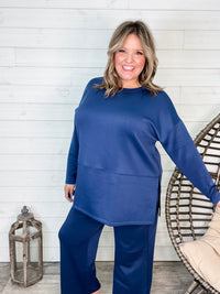 "Greece" Long Sleeve Top and Wide Leg Pants (Navy)-Lola Monroe Boutique