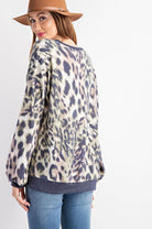 "Green Eyed Jungle Cat" Animal Print Bubble Sleeve Top-Lola Monroe Boutique