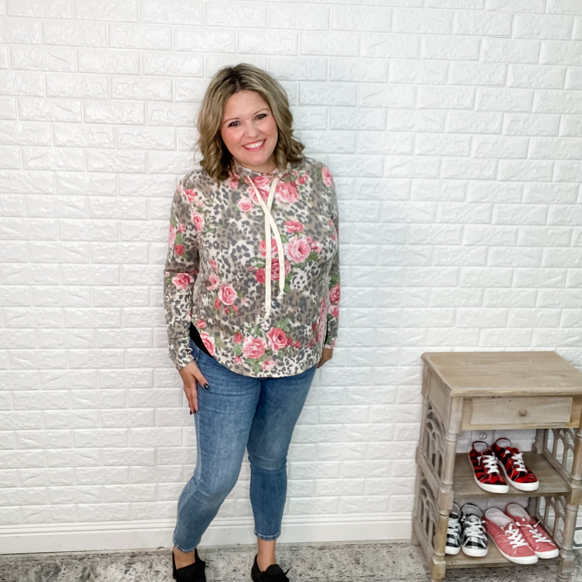 "Gwen" Animal Print & Floral Hoodie with Thumbhole Design