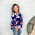 "Harper" Floral 3/4 Ruffle Sleeve Split Neck-Lola Monroe Boutique