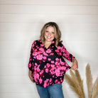 "Hayes" Floral Lizzy 3/4 Sleeve Split Neck-Lola Monroe Boutique