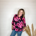 "Hayes" Floral Lizzy 3/4 Sleeve Split Neck-Lola Monroe Boutique