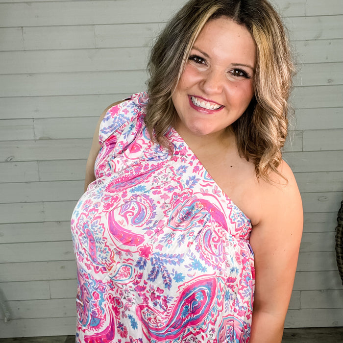 "Headturner" Paisley Off the Shoulder with Tie Detail-Lola Monroe Boutique
