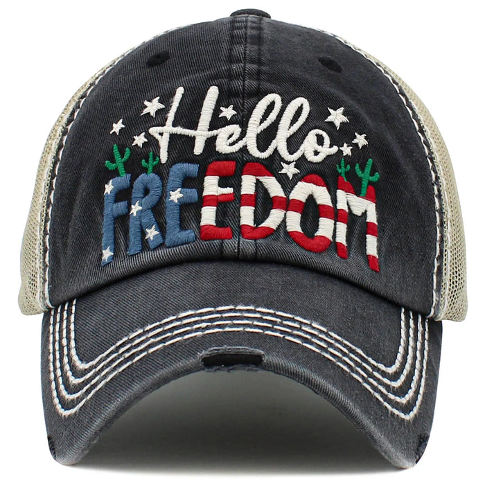 Hello Freedom Trucker Style Adjustable Baseball Cap-Lola Monroe Boutique