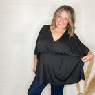 "Here We Go Again" V Neck 3/4 Bell Sleeve (Black)-Lola Monroe Boutique