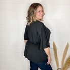 "Here We Go Again" V Neck 3/4 Bell Sleeve (Black)-Lola Monroe Boutique