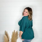 "Here We Go Again" V Neck 3/4 Bell Sleeve (Hunter Green)-Lola Monroe Boutique