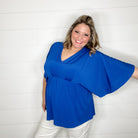 "Here We Go Again" V Neck 3/4 Bell Sleeve (Royal Blue)-Lola Monroe Boutique