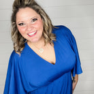 "Here We Go Again" V Neck 3/4 Bell Sleeve (Royal Blue)-Lola Monroe Boutique