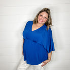 "Here We Go Again" V Neck 3/4 Bell Sleeve (Royal Blue)-Lola Monroe Boutique