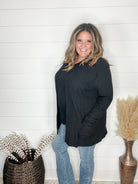 "Here We Go" Ribbed Cardigan with Pockets (Black)-Lola Monroe Boutique