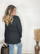 "Here We Go" Ribbed Cardigan with Pockets (Black)-Lola Monroe Boutique