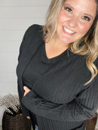 "Here We Go" Ribbed Cardigan with Pockets (Black)-Lola Monroe Boutique