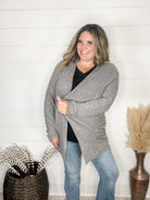 "Here We Go" Ribbed Cardigan with Pockets (Gray)-Lola Monroe Boutique