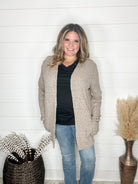 "Here We Go" Ribbed Cardigan with Pockets (Taupe)-Lola Monroe Boutique