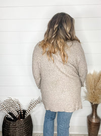 "Here We Go" Ribbed Cardigan with Pockets (Taupe)